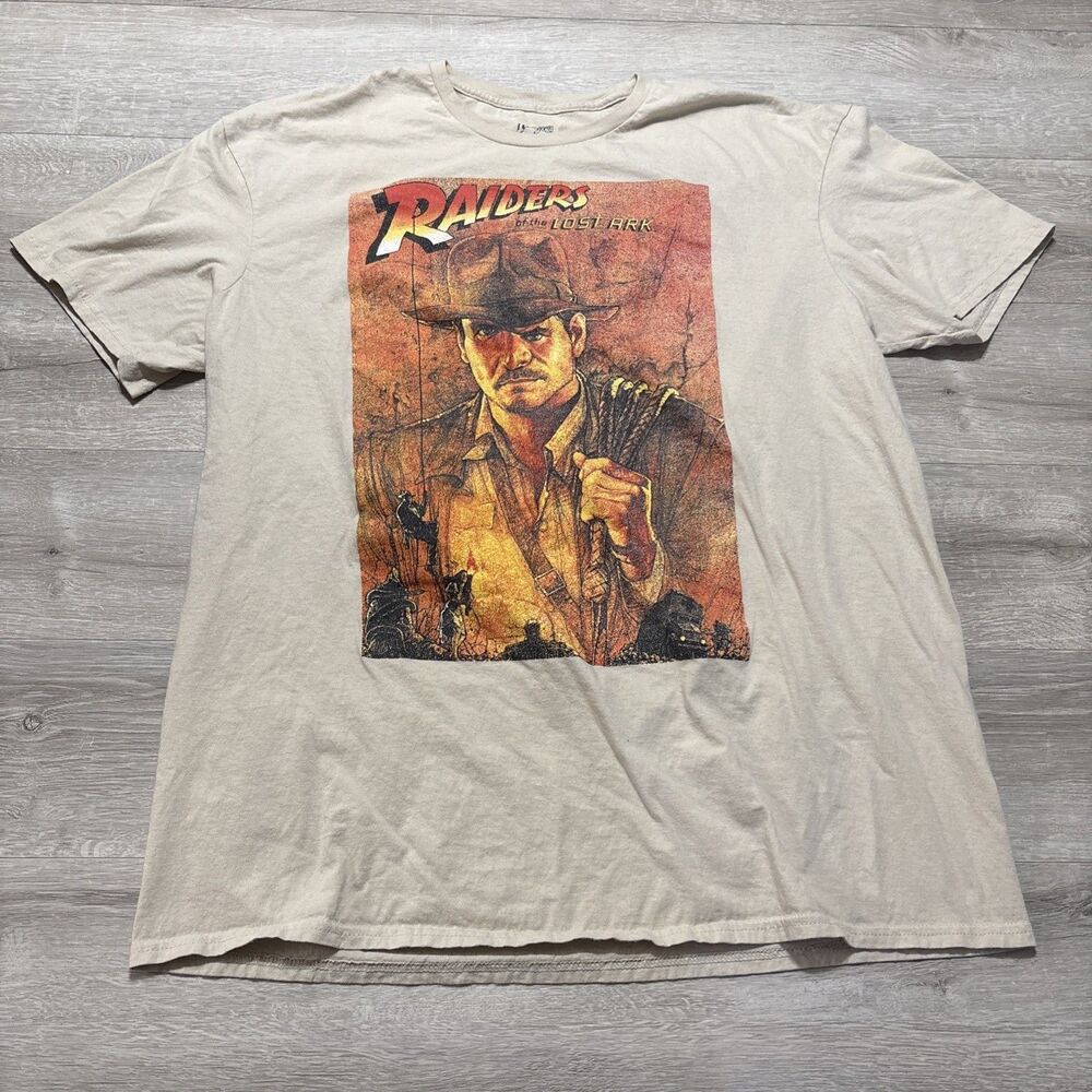 Indiana Jones Raiders Lost Ark Graphic T Shirt Mens XXL Beige Movie Tee